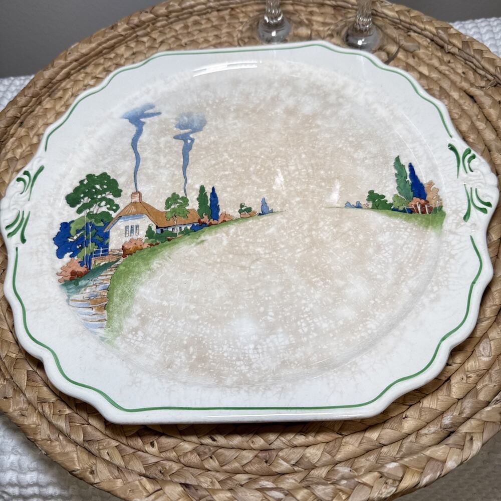 Harker Hotoven Chinawear Pottery Thatched Cottage Platter Cake Plate and Server - Picture 4 of 16